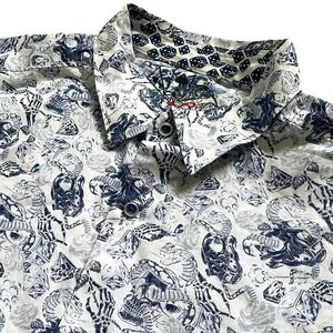Robert Graham Short Sleeve Skull Button Shirt XL Cotton White Blue Snake Dice